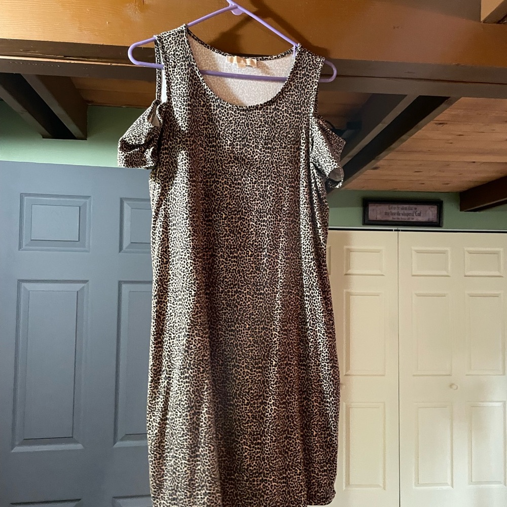 Michael Kors Leopard print midi Dress with cold shoulder sleeve
